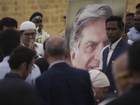 People gather to pay tribute to the mortal remains of Indian industrialist Ratan Tata at the National Centre for the Performing Arts (NCPA)...