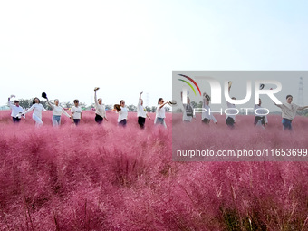 Retired soldiers and teachers visit a scenic spot to celebrate the upcoming Double Ninth Festival in Lianyungang, Jiangsu province, China, o...