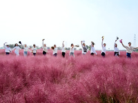 Retired soldiers and teachers visit a scenic spot to celebrate the upcoming Double Ninth Festival in Lianyungang, Jiangsu province, China, o...