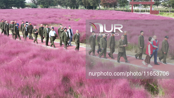 Retired soldiers and teachers visit a scenic spot to celebrate the upcoming Double Ninth Festival in Lianyungang, Jiangsu province, China, o...