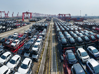 A batch of cars is about to be exported to overseas markets through frame transport at the International Container Terminal in Taicang Port...