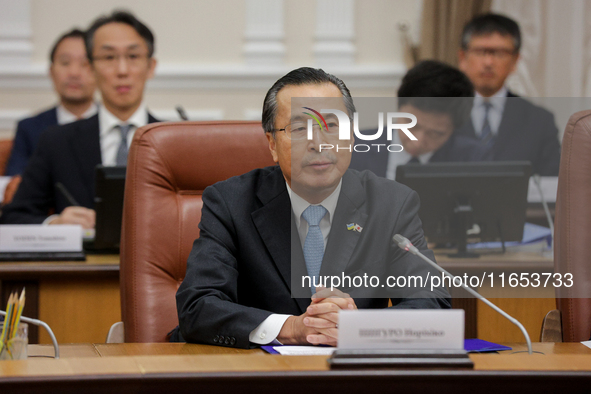 Chairman of the Independent Administrative Agency, the Japan External Trade Organization (JETRO), Ishiguro Norihiko, is seen during the meet...