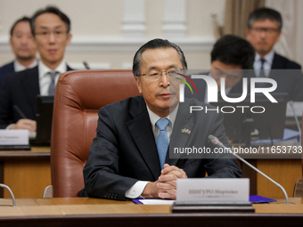 Chairman of the Independent Administrative Agency, the Japan External Trade Organization (JETRO), Ishiguro Norihiko, is seen during the meet...