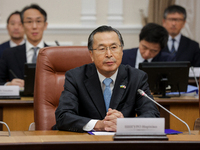 Chairman of the Independent Administrative Agency, the Japan External Trade Organization (JETRO), Ishiguro Norihiko, is seen during the meet...