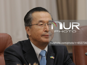 Chairman of the Independent Administrative Agency, the Japan External Trade Organization (JETRO), Ishiguro Norihiko, is seen during the meet...