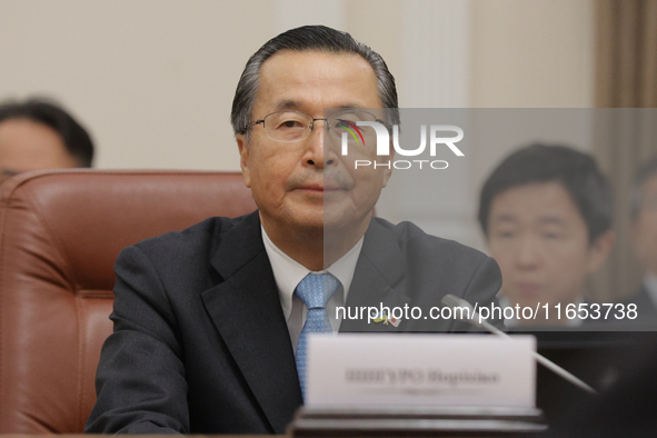 Chairman of the Independent Administrative Agency, the Japan External Trade Organization (JETRO), Ishiguro Norihiko, is seen during the meet...