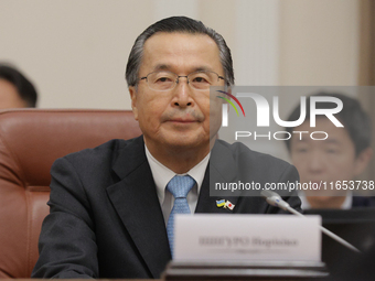 Chairman of the Independent Administrative Agency, the Japan External Trade Organization (JETRO), Ishiguro Norihiko, is seen during the meet...