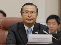 Chairman of the Independent Administrative Agency, the Japan External Trade Organization (JETRO), Ishiguro Norihiko, is seen during the meet...