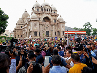 Union Minister and BJP National President Shri Jagat Prakash Nadda greets people in front of Belur Math along with Dr. Sukanta Majumder, Uni...