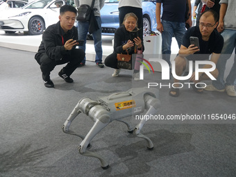 Visitors visit a four-legged robot at the International Consumer Electronics Show in Shanghai, China, on October 10, 2024 (