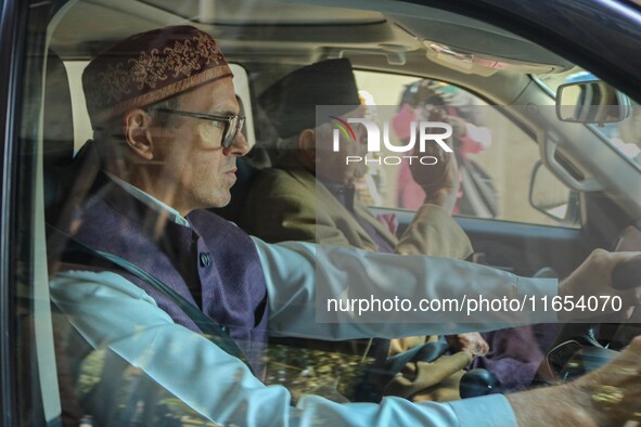 Jammu and Kashmir National Conference (JKNC) party leader Omar Abdullah (left) and former chief minister of Jammu and Kashmir and JKNC party...