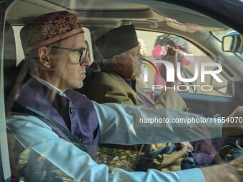 Jammu and Kashmir National Conference (JKNC) party leader Omar Abdullah (left) and former chief minister of Jammu and Kashmir and JKNC party...