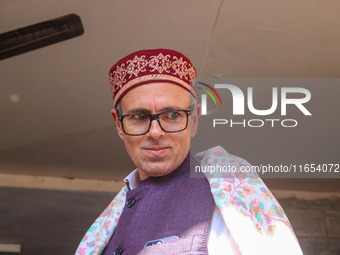 Jammu and Kashmir National Conference (JKNC) party leader Omar Abdullah looks on after a meeting at JKNC headquarters in Srinagar, Jammu and...