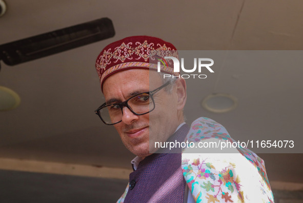 Jammu and Kashmir National Conference (JKNC) party leader Omar Abdullah looks on after a meeting at JKNC headquarters in Srinagar, Jammu and...