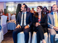 President of Cyprus Nikos Christodoulides (L), Deputy Minister of Shipping Marina Hadjimanolis (M), and Secretary-General of IMO Arsenio Dom...