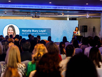 WISTA Cyprus President Natalia Bury Loyal gives her speech during the conference in Limassol, Cyprus, on October 10, 2024. The Wista Interna...