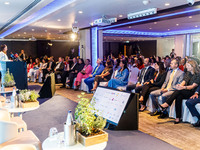 WISTA Cyprus President Natalia Bury Loyal gives her speech during the conference in Limassol, Cyprus, on October 10, 2024. The Wista Interna...