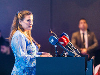 WISTA International President Elpi Petraki gives her speech during the conference in Limassol, Cyprus, on October 10, 2024. The WISTA Intern...