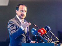 President of Cyprus Nikos Christodoulides gives his speech during the conference in Limassol, Cyprus, on October 10, 2024. The Wista Interna...