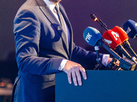 President of Cyprus Nikos Christodoulides gives his speech during the conference in Limassol, Cyprus, on October 10, 2024. The Wista Interna...