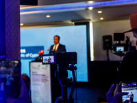 President of Cyprus Nikos Christodoulides gives his speech during the conference in Limassol, Cyprus, on October 10, 2024. The Wista Interna...