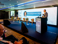 IMO Secretary-General Arsenio Dominguez gives his speech during the conference in Limassol, Cyprus, on October 10, 2024. The Wista Internati...