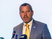 IMO Secretary-General Arsenio Dominguez gives his speech during the conference in Limassol, Cyprus, on October 10, 2024. The Wista Internati...