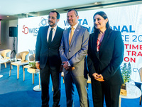 A group photo shows IMO Secretary-General Arsenio Dominguez (center), President of Cyprus Nikos Christodoulides (left), and Deputy Minister...