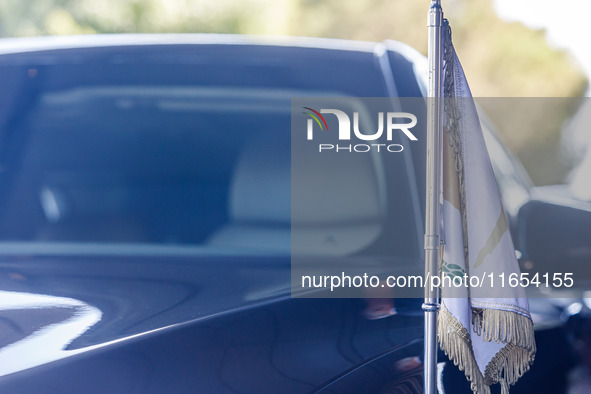 A Cyprus flag is on the Presidential car in Limassol, Cyprus, on October 10, 2024. The Wista International AGM & Conference 2024 takes place...