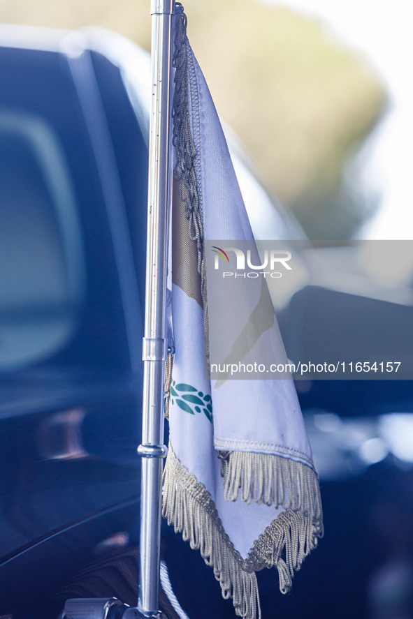 A Cyprus flag is on the Presidential car in Limassol, Cyprus, on October 10, 2024. The Wista International AGM & Conference 2024 takes place...