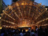 People visit a ''pandal'' or temporary platform during the Durga Puja festival in Kolkata, India, on October 10, 2024. The annual Durga Puja...