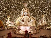 A Hindu goddess Durga is pictured inside a ''pandal'' or temporary platform during the Durga Puja festival in Kolkata, India, on October 10,...