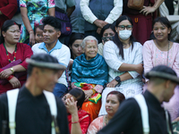 Spectators watch the procession of Phulpati in Kathmandu, Nepal, on October 10, 2024. (