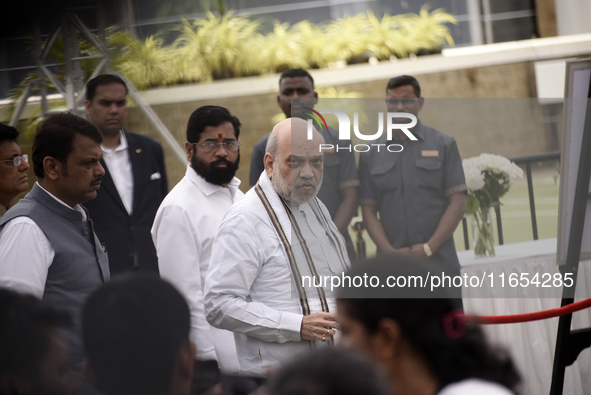 India's Home Minister Amit Shah arrives to pay tribute to the mortal remains of Indian industrialist Ratan Tata at the National Centre for t...