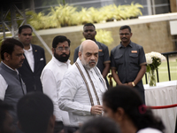 India's Home Minister Amit Shah arrives to pay tribute to the mortal remains of Indian industrialist Ratan Tata at the National Centre for t...