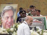 India's Home Minister Amit Shah arrives to pay tribute to the mortal remains of Indian industrialist Ratan Tata at the National Centre for t...