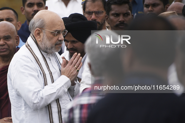 India's Home Minister Amit Shah arrives to pay tribute to the mortal remains of Indian industrialist Ratan Tata at the National Centre for t...