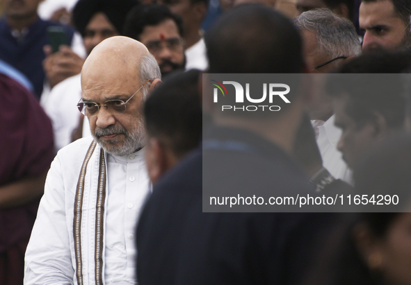 India's Home Minister Amit Shah arrives to pay tribute to the mortal remains of Indian industrialist Ratan Tata at the National Centre for t...