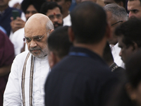 India's Home Minister Amit Shah arrives to pay tribute to the mortal remains of Indian industrialist Ratan Tata at the National Centre for t...