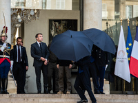 French President Emmanuel Macron and Ukrainian President Volodymyr Zelensky are at the Elysee Palace during the first bilateral summit of Ze...