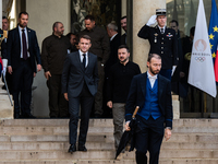 French President Emmanuel Macron and Ukrainian President Volodymyr Zelensky are at the Elysee Palace during the first bilateral summit of Ze...