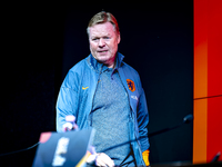 Netherlands trainer Ronald Koeman speaks during the press conference at the Puskas Arena for the UEFA Nations League season 2024-2025 in Bud...