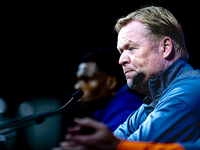 Netherlands trainer Ronald Koeman speaks during the press conference at the Puskas Arena for the UEFA Nations League season 2024-2025 in Bud...