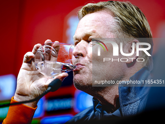 Netherlands trainer Ronald Koeman speaks during the press conference at the Puskas Arena for the UEFA Nations League season 2024-2025 in Bud...