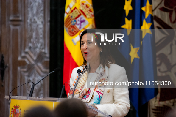 At the Air and Space Force Headquarters in Madrid, Spain, on October 10, 2024, the Minister of Defence of Spain, Margarita Robles, awards th...