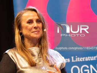 Jagoda Marinic, a German novelist, appears on the stage during the lit.cologne 2024 special edition, the international literature festival i...