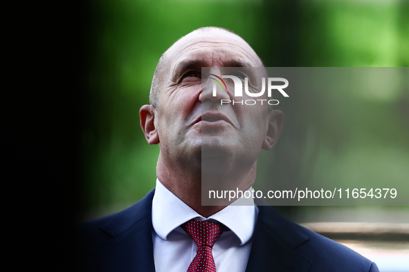 President Of Bulgaria Rumen Radev attends the opening of the exhibition at Jagiellonian Library in Krakow, Poland on October 10, 2024. 