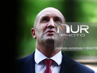 President Of Bulgaria Rumen Radev attends the opening of the exhibition at Jagiellonian Library in Krakow, Poland on October 10, 2024. (