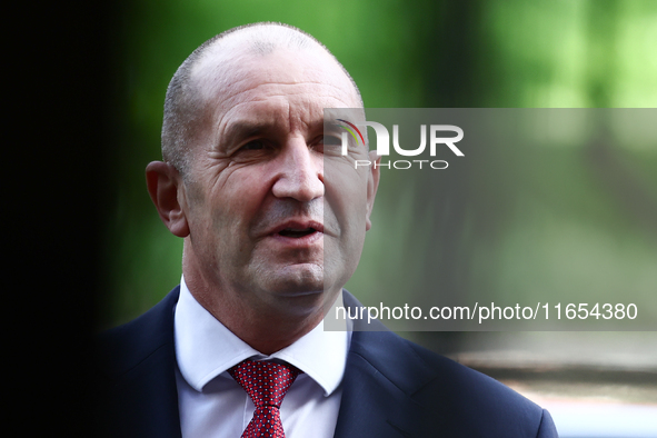 President Of Bulgaria Rumen Radev attends the opening of the exhibition at Jagiellonian Library in Krakow, Poland on October 10, 2024. 