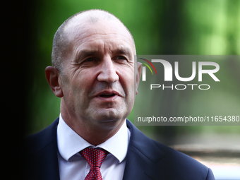 President Of Bulgaria Rumen Radev attends the opening of the exhibition at Jagiellonian Library in Krakow, Poland on October 10, 2024. (